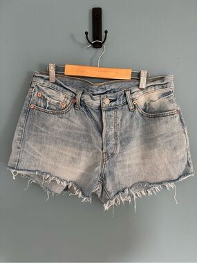 Levi's Light Blue Distressed Frayed-Hem Jean Shorts